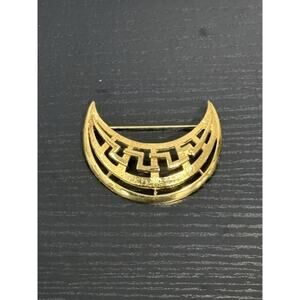 Vintage 80s Gold-Tone Crescent Moon Brooch w/ Textured & Polished Finish
